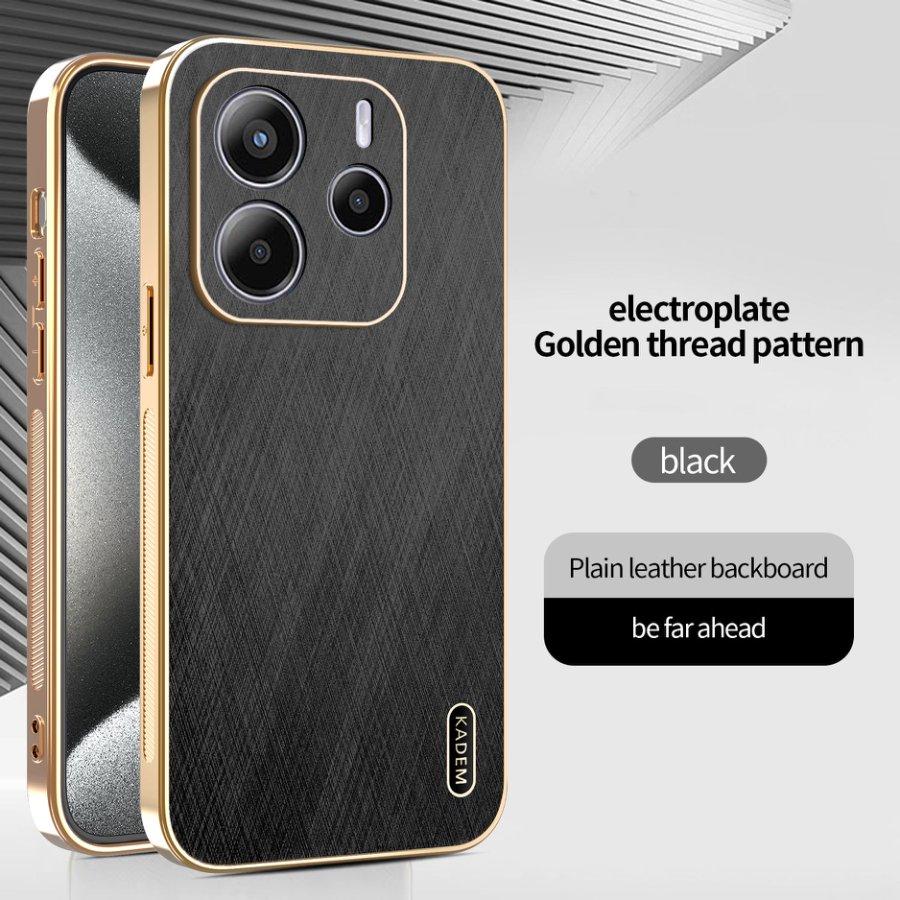 Étui de luxe en cuir plaqué texture soie dorée pour Redmi Note 14 13 12 Pro Plus A5 A4 A3 13C 14C Magnétique pour Coque Magsafe