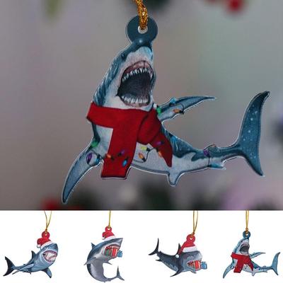 Acrylic Shark Christmas Ornaments Hangings Marine Animal Christmas Shark Pendant Cute Decorative Christmas Tree Decoration Home
