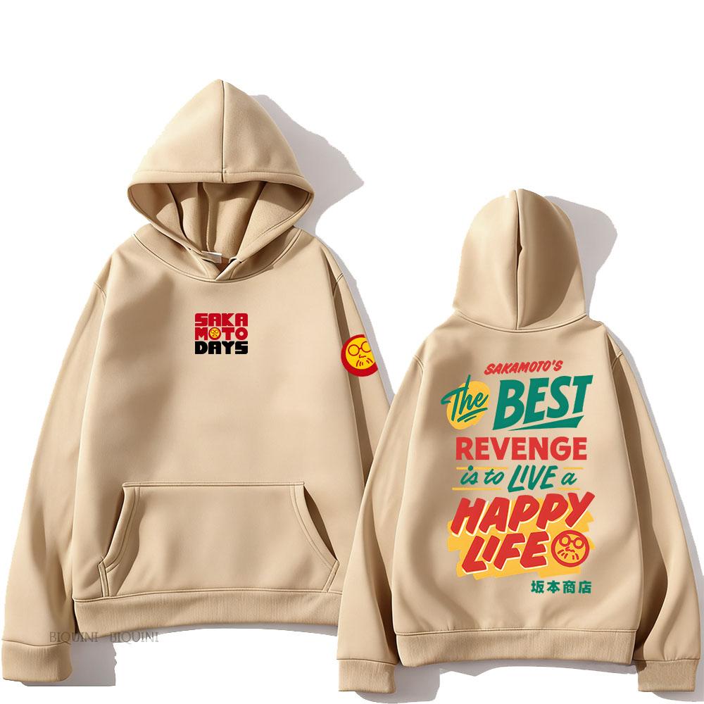 Live A Happy Life SakamotoDays Hoodies Casual Long Sleeve Fleece Sweatshirts Hooded Men Women Pullovers Anime Graphic Clothing