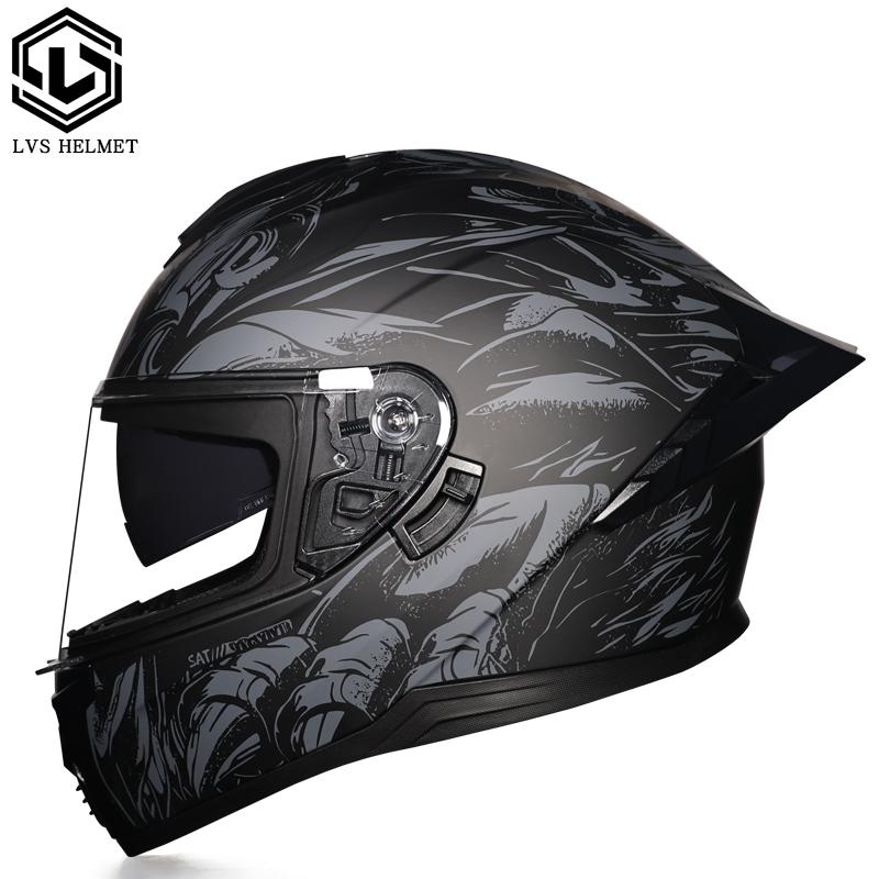LVS full face motorcycle helmet DOT approved retro cat pattern motorcycle racing helmet with double-sided cover