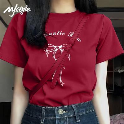 MJ STYLE Women's Red Cotton T-Shirt