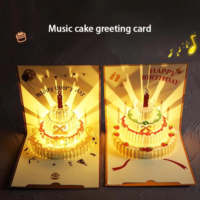 Musical Birthday Greeting Cards 3D Light Birthday Card Folding Type Pop Up Greeting Cards with Envelope Birthday Party Supplies