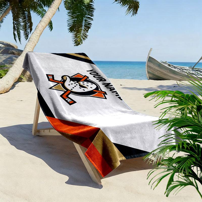Custom Name,Anaheim Ducks Print Beach Towel, Large Soft Quick Dry Towel for Beach Camping Swimming