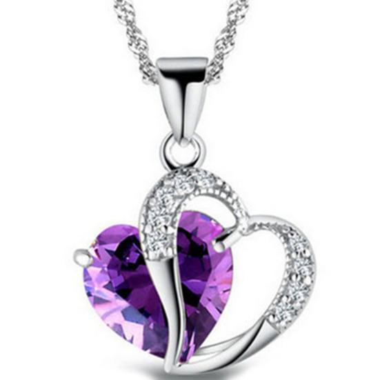 Women Necklace Faux Crystal Shiny Heart Shape Portable Lady Pendant for Gift
