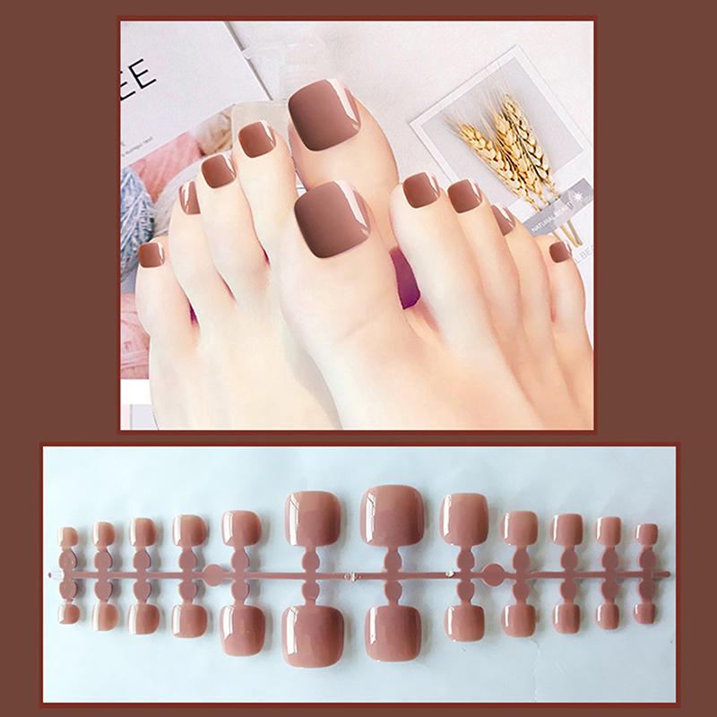 24Pcs Solid Color Square Nail Tips Short Press On Toenails Acrylic Fake Toe Nails Full Cover Artificial Foot Extension Tips