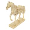 Golden Horse Statue Resin Animal Art Walking Horse Figurine Wealth Fengshui Ornament for Living Room Bedroom Porch Study Office