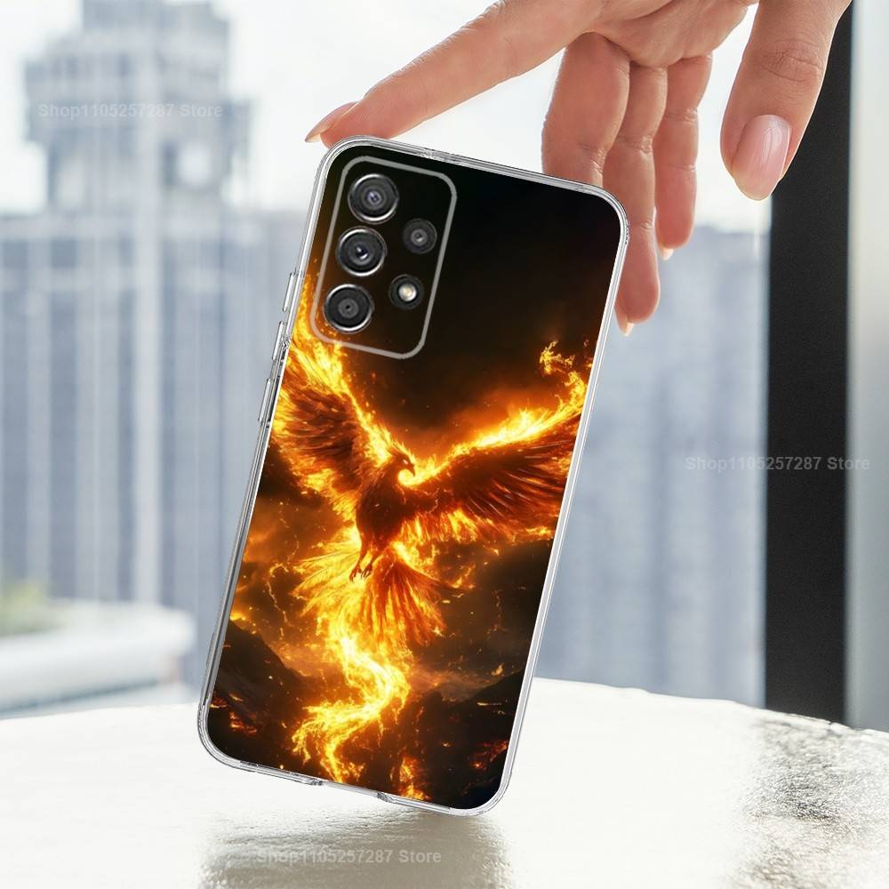 Myth Art Red Blue Phoenix For Samsung A51,30,71,S9,Ultra,Lite,S23,20,FE,22,21,PIus,10,Transparent, Silicone Case