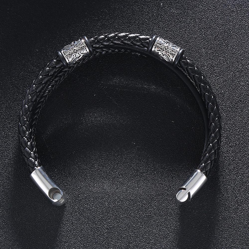 Men's Handmade Leather Bracelet with Cowhide Rope & Alloy Magnetic Buckle