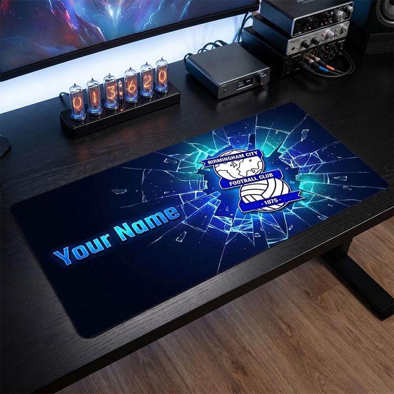 BIRMINGHAM CITY Custom Large Mouse Pad, Personalized Name Text Print, Football Logo Non‑Slip Desk Mat Gaming Gift