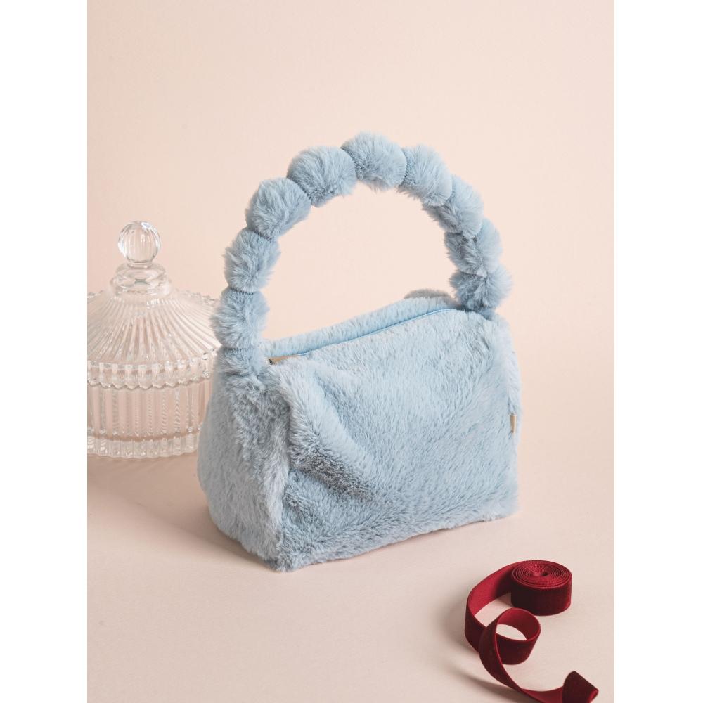 Daiso Cloud Handle Fur Tote Bag Blue