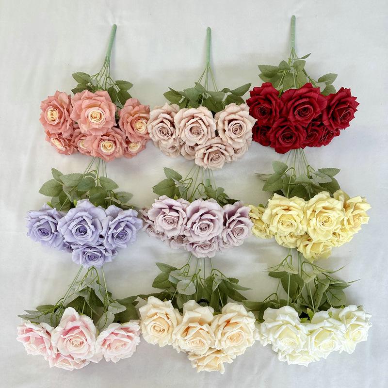 7 Heads Rose Silk Artificial Flower Bride Bouquet Wedding Floral Arrangement Materials Home Table Vase Decor Party Props Gifts