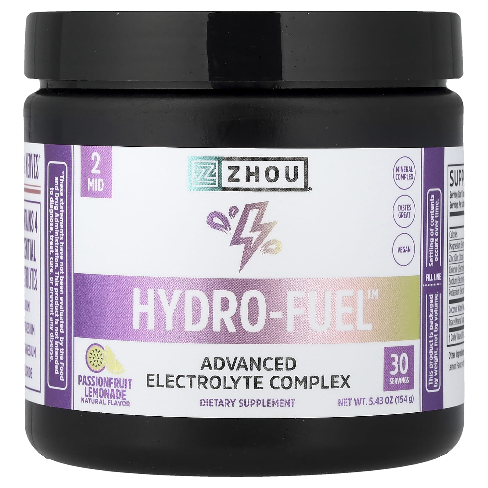 

Zhou Nutrition, Hydro-Fel™, Advanced Electrolyte Complex, Passion Fruit Lemonade, 5.43 oz (154 g)
