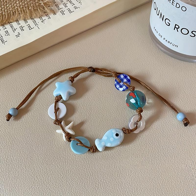 Summer Fresh Dopamine Color Beaded Cute Little Fish Bracelet with Adjustable Length Millennium Spicy Girl Fashion Accessories