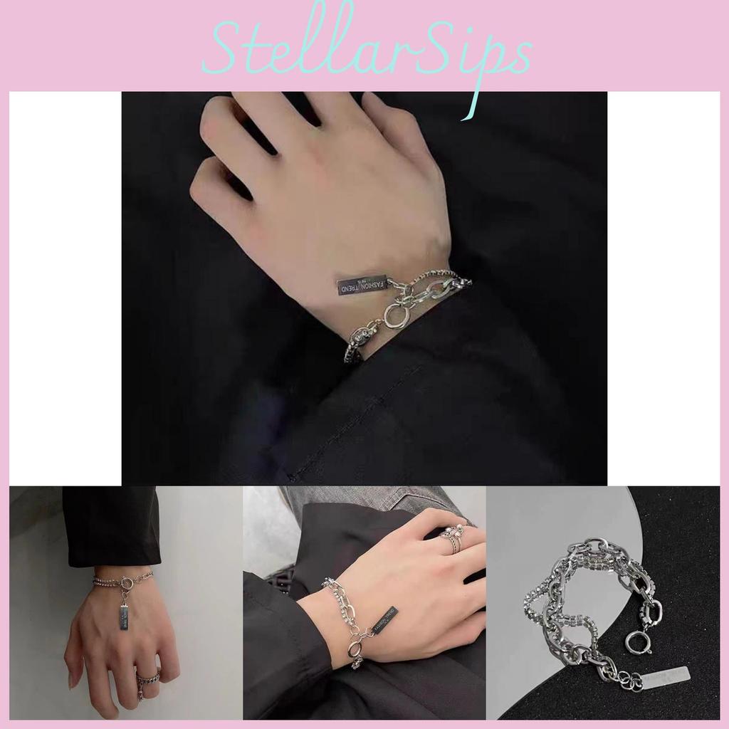Modern And Chic Double Layer Bracelet For Men Geometric Design Alloy Material