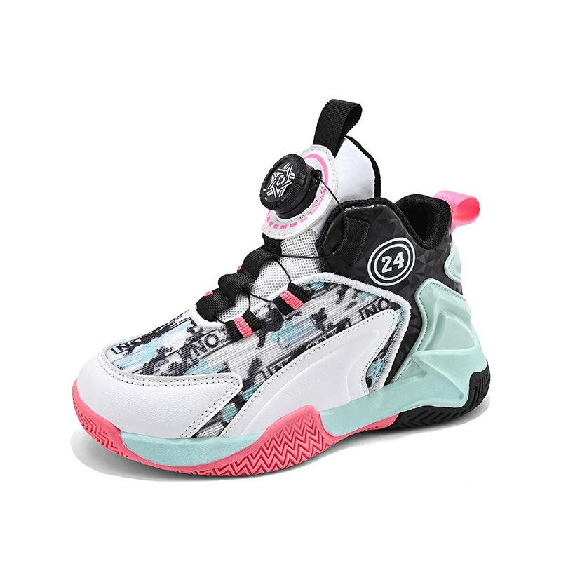Breathable Mesh Children's Basketball Shoes Boys 2025 Summer New Girls Non-slip Rotating Button Sports Shoes Foreign Trade