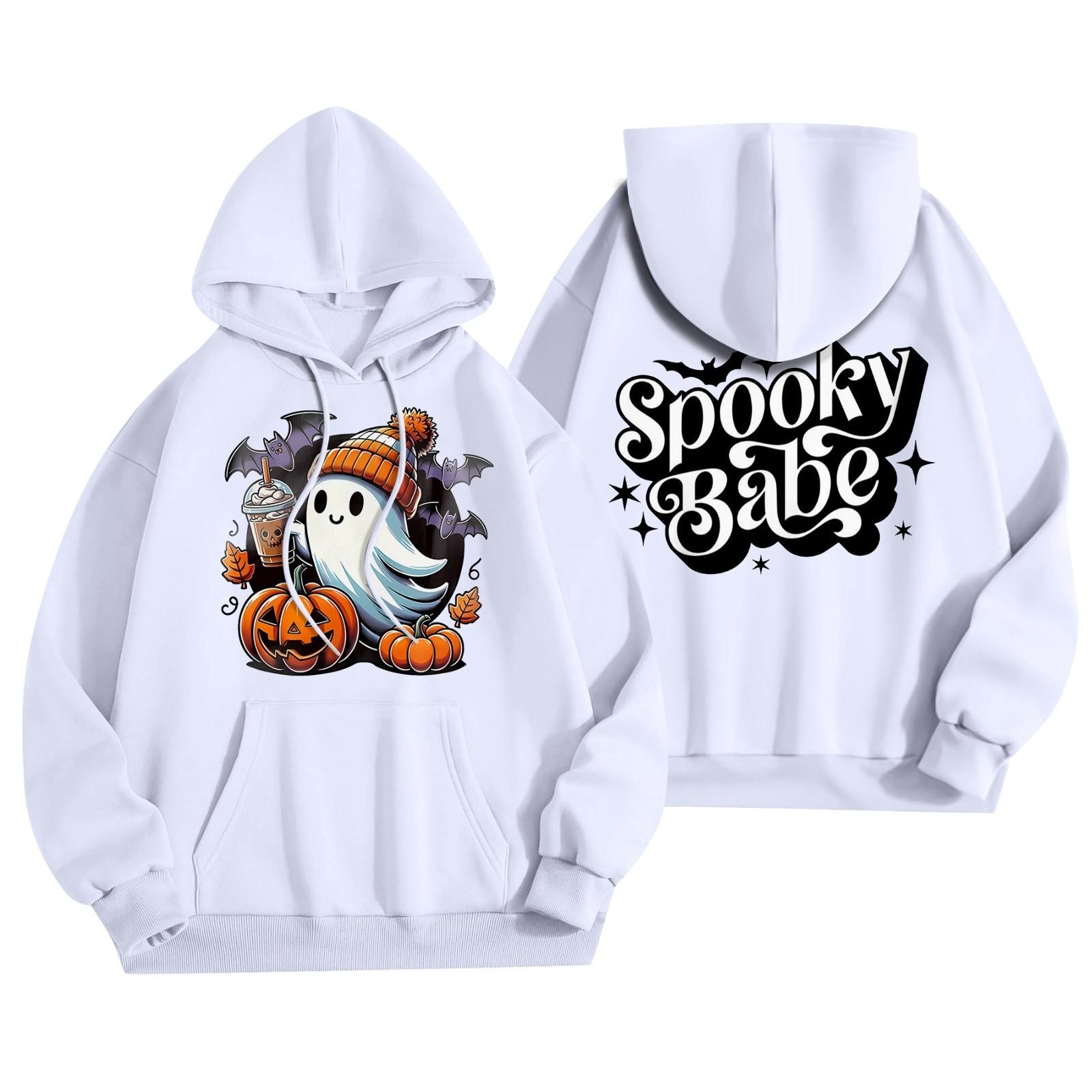 

Женская мода, легкий женский свитер с длинными рукавами и карманами, толстовка с капюшоном на Хэллоуин XL белый