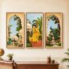 Livin'luxe Set of 3 Mughal Garden Peacock Lady Wall Paintings with Sparkle Laminate, Premium Wooden Synthetic Frame, Royal Palace Floral Art