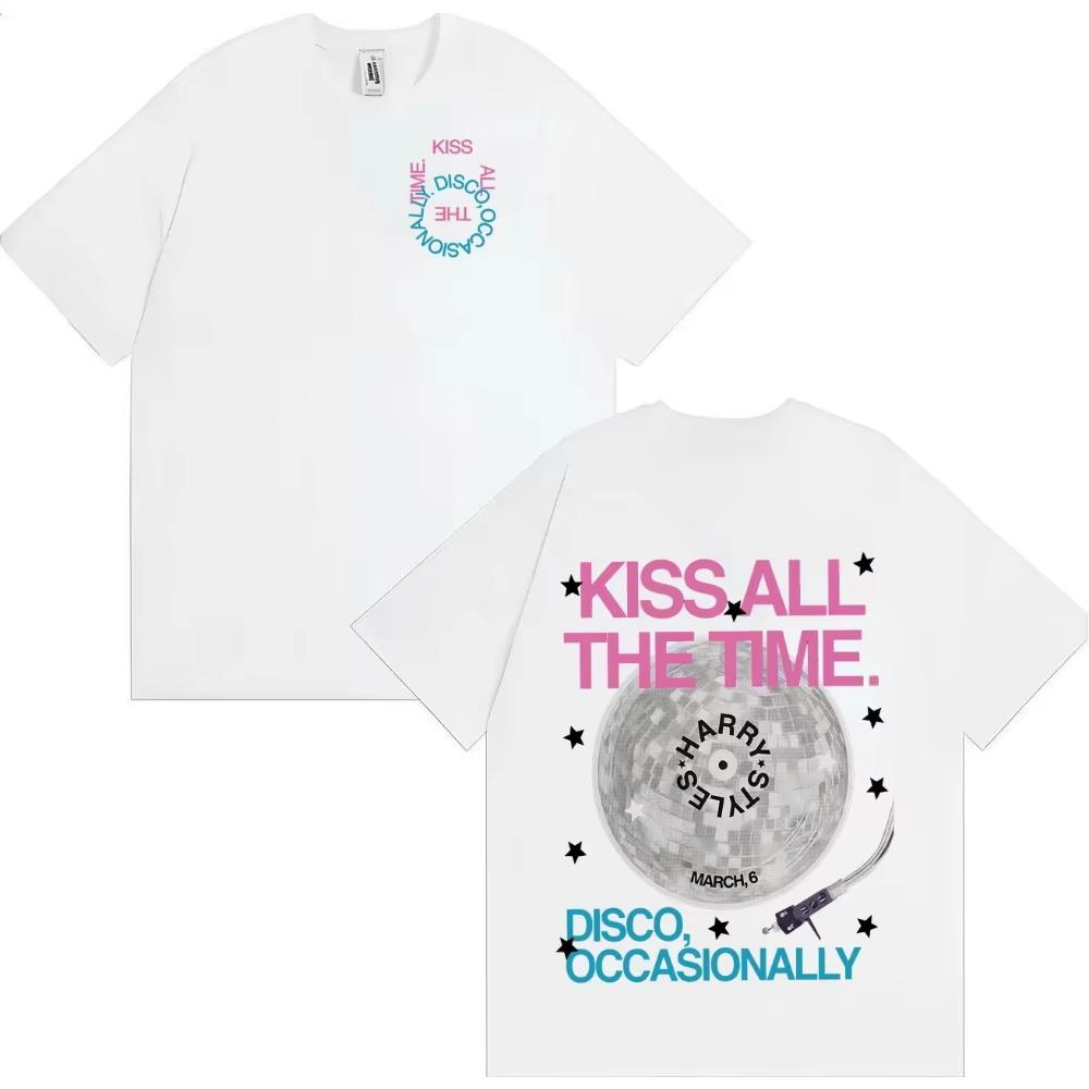 Vintage Loose Streetwear Short Sleeve T-Shirt For Men With Disco Fashion Harry Styles Kiss All The Time 2026 Print T-Shirt