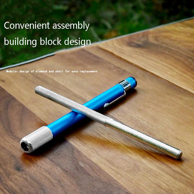 Knife Sharpener For Fishhook Knife Pen Shape Diamond Plated Carbon Steel Grindstone Outdoor Tool Knife Sharpener Multi Purpose