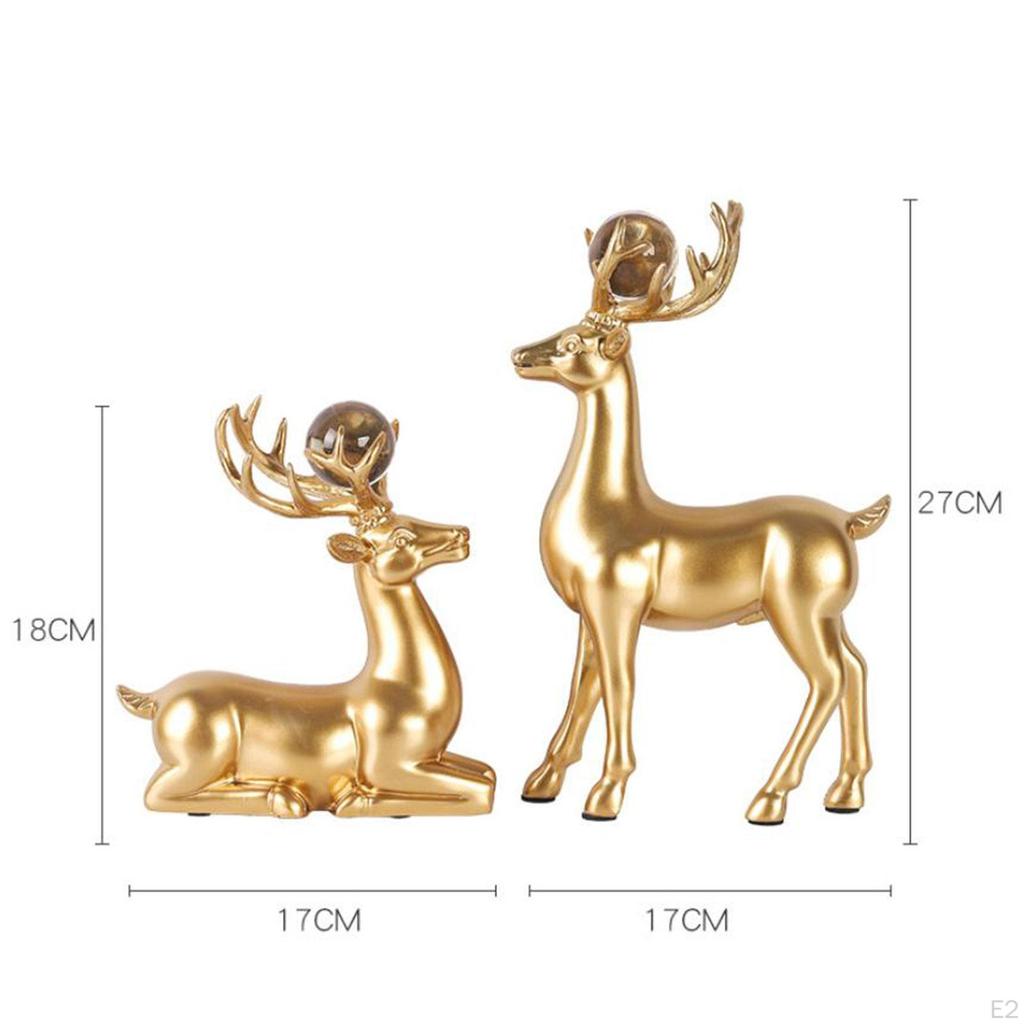 2Pcs Reindeer Figurines Resin Deer Statue Furnishing Creative Sculptures for Home Shelf