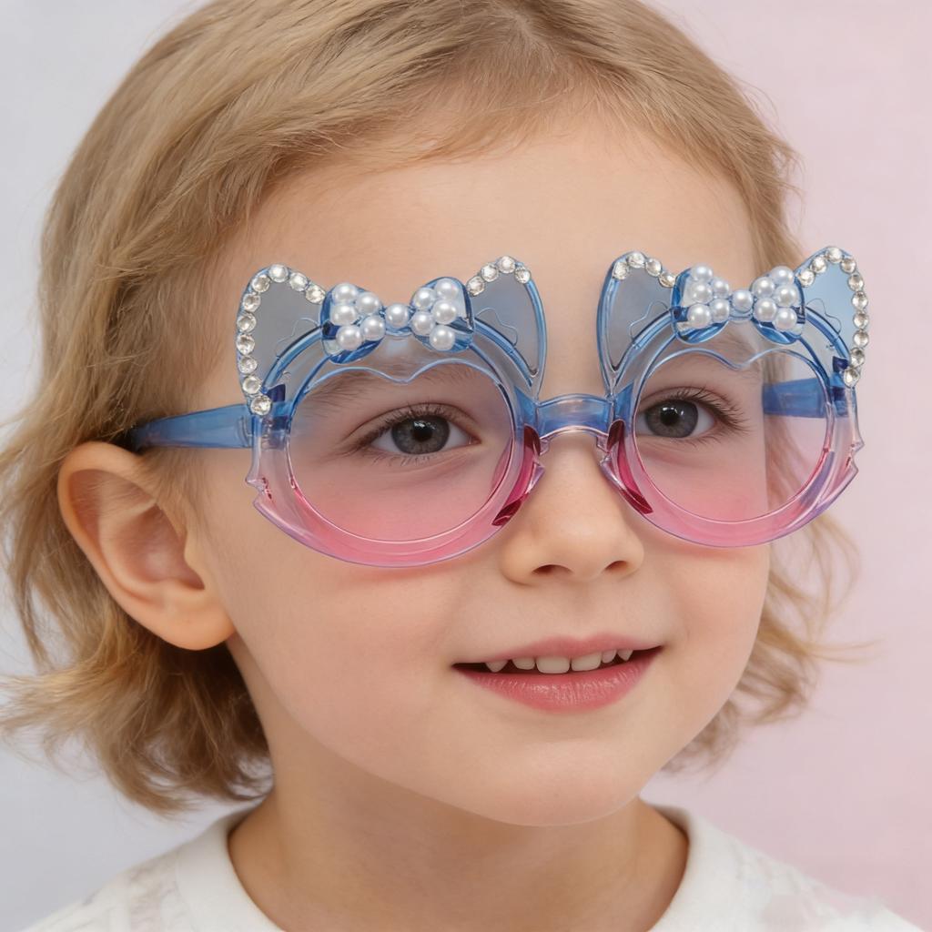 Cute Funny Cat Ear Bow Kids Sunglasses Pearl Rhinestone UV Protection Toddler Girl Gradient Lens Shades Birthday Gift KJ245