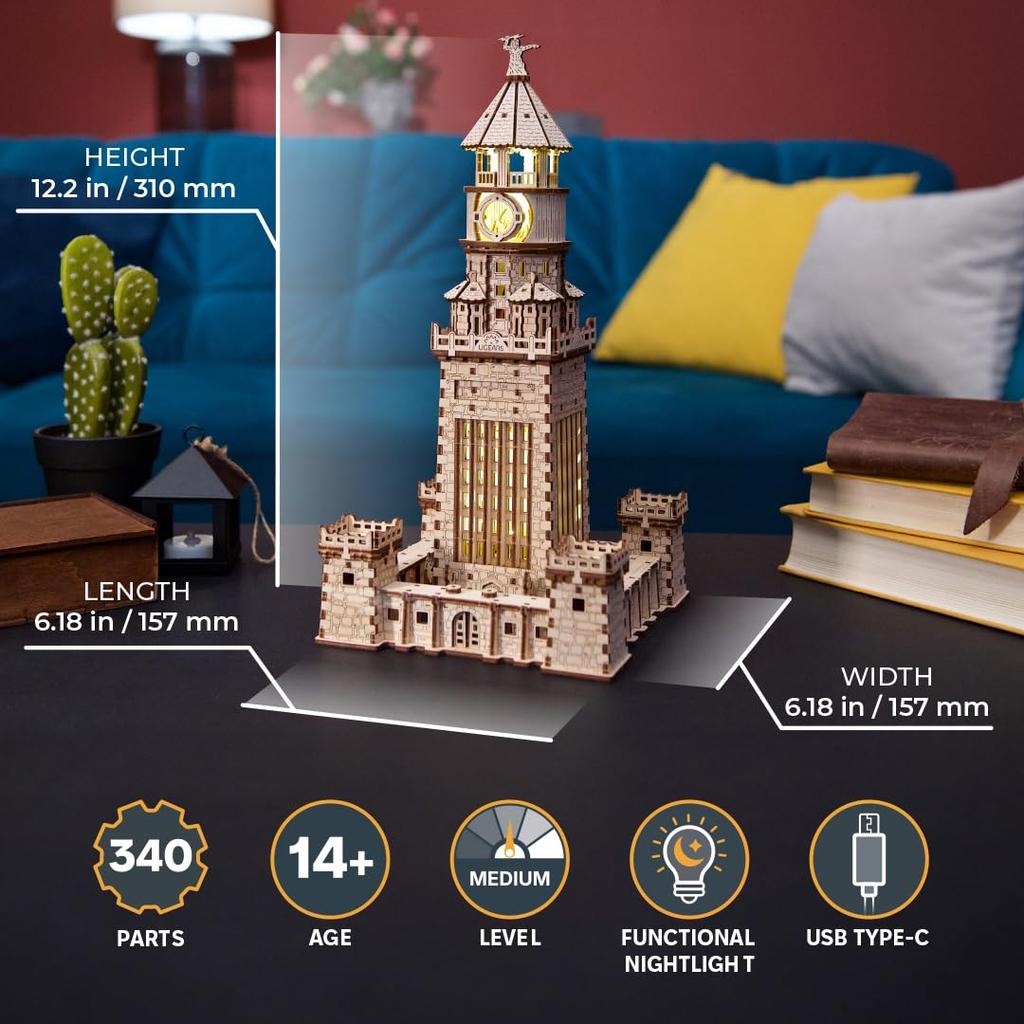 Ugears Lighthouse of Alexandria Wooden Craft No Glue or Tools Required Puzzle, Model,