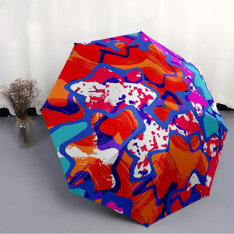 1pc Abstract Art Automatic Opening/Closing Folding Umbrella with 8 Ribs, Plastic Handle, Windproof Portable Sunshade Umbrella yy251222193