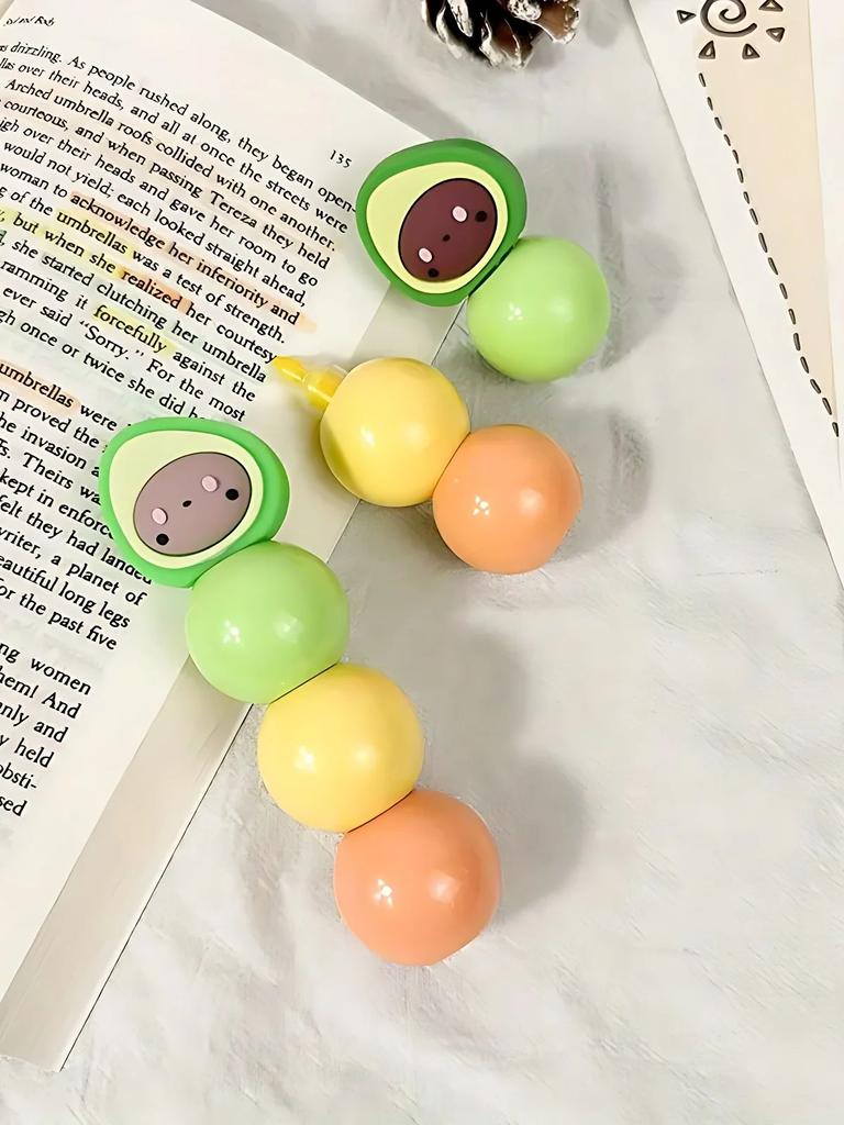 1 Stück 3 Farben Niedliches Avocado-Themen-Highlighter-Set für Schüler - Lustige Cartoon-Graffiti-Marker.