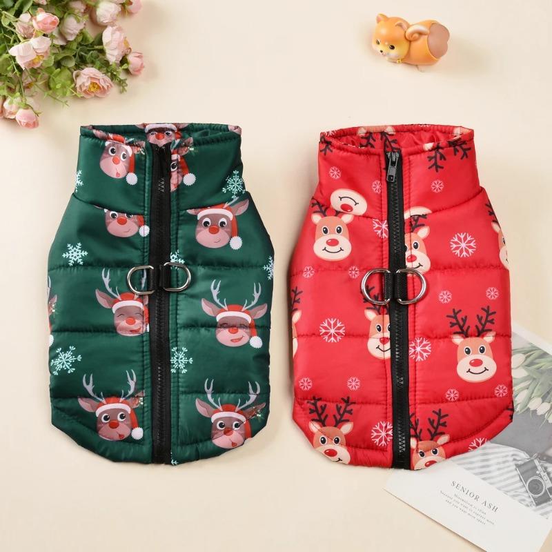 Winter Dog Clothes Christmas New Year Jacket For Small Dogs Vest Cats Coat Costume Santa Claus Print Party Outfit Pet Supplies