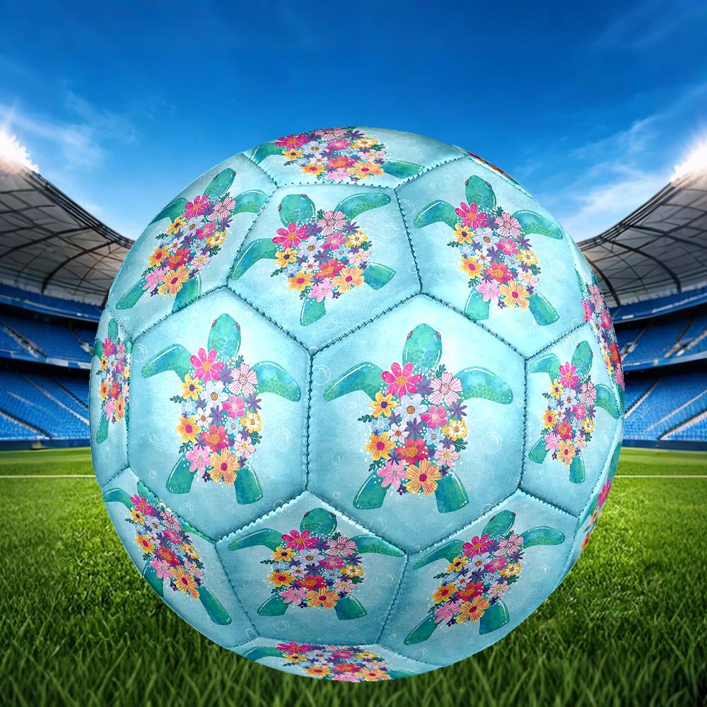 1pc Sea Turtle Flowers Theme Soccer Ball Football, Size 5, Lightweight PVC, Outdoor Training Soccer Ball,Gift J61413