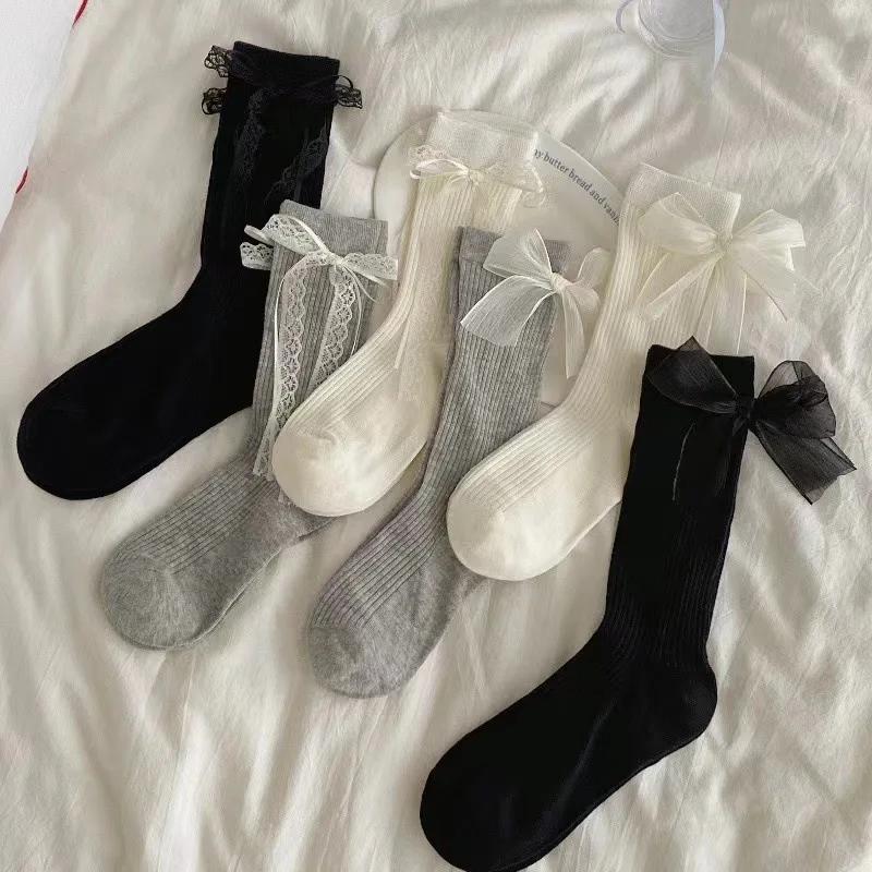 Dámské ponožky Krajka Mašlička Roztomilé Kawaii Sladké Jednoduché Módní Univerzální Středně vysoké ponožky Baletní styl JK Lolita Punčochy Dívka