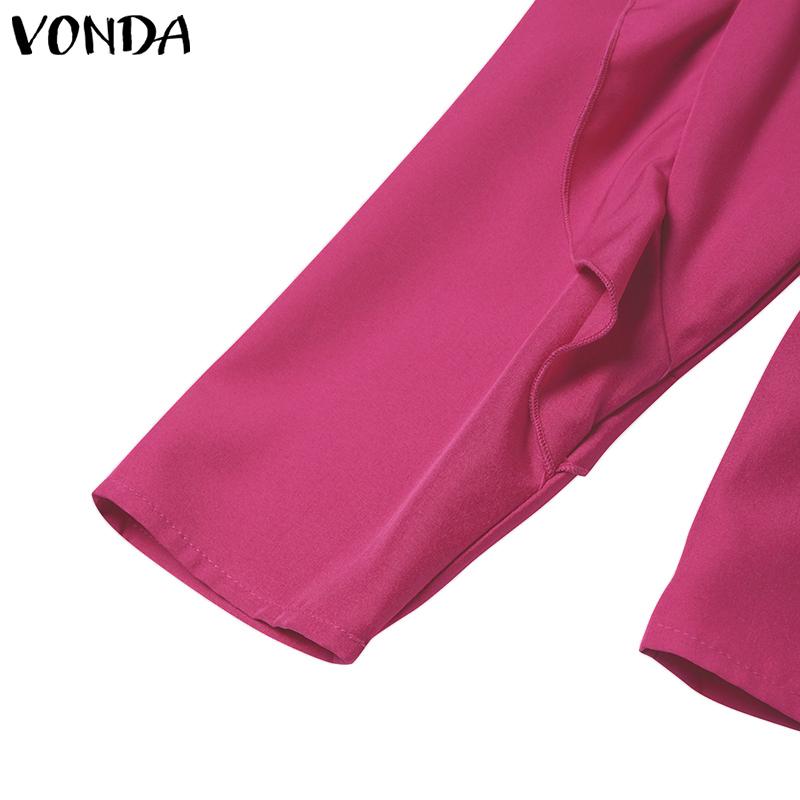 VONDA Womens Summer Fashion Round Neck Puff Long Sleeve Blouse
