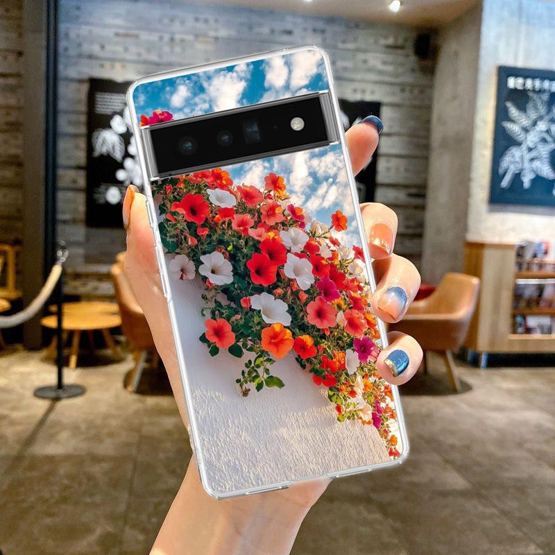 For Google Pixel 10 Pro Clear Phone Case Pixel 9 Pro XL Pixel 8 Pro 9A 8A 7A 7 6A 6 Pro Soft TPU Cover Soft Pale Little Flower