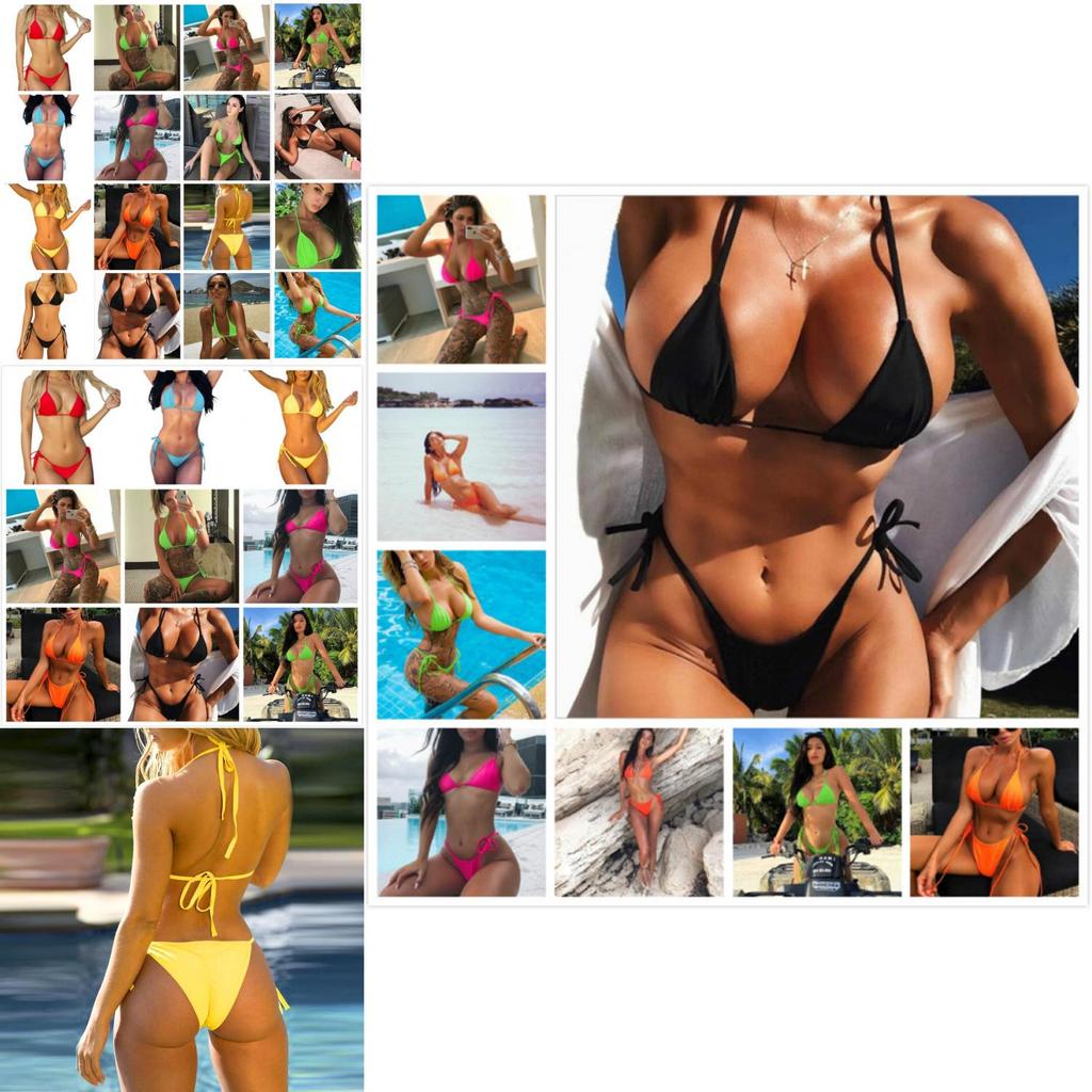 Girls Summer Women Bikini Set Swimwear Pushup Bandage Beachwear Solid Swimsuit