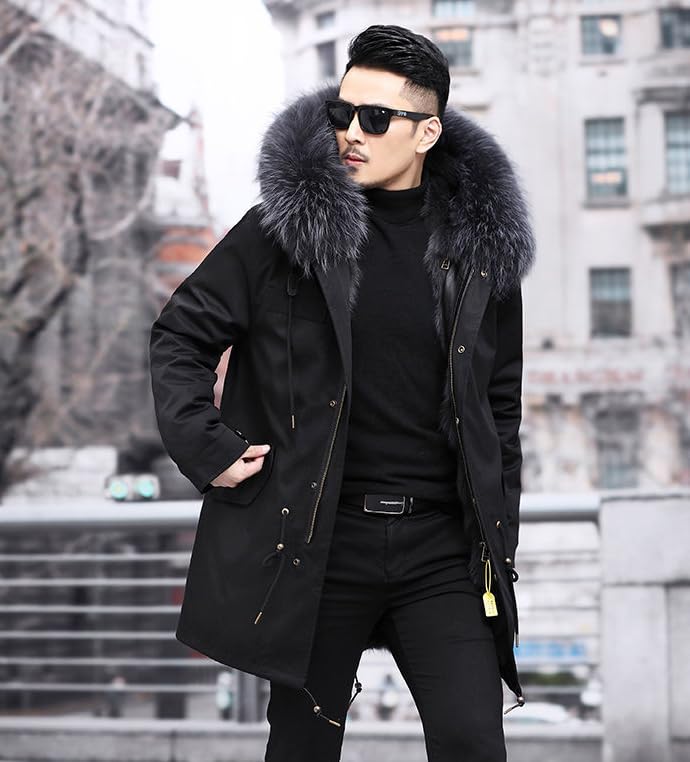 NOLCCTN Mod Brushed Cold Weather Jacket for Autumn and Solid Plus Warm and Military Outdoor Men's Coat, Padded, Fleece-Lined, Fur, Winter, Color,