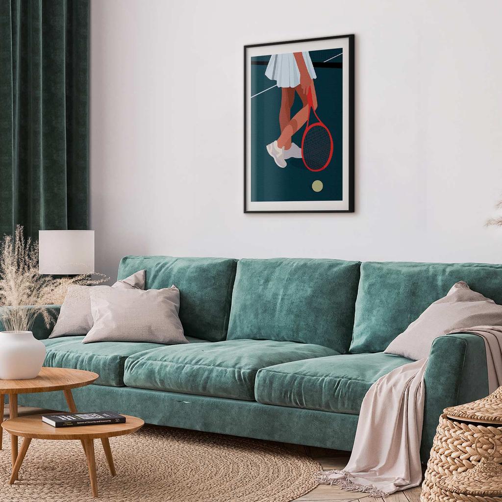 Plakat - Tenisistka Z Czerwoną Rakietą Na Korcie - Ilustracja