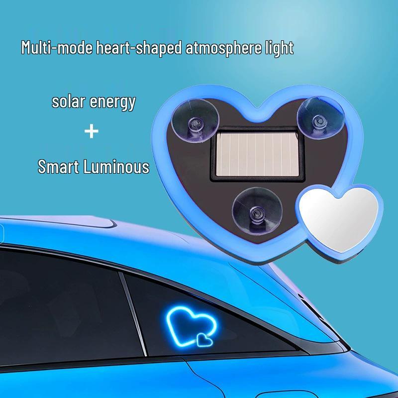 Solar-Powered Heart-Shaped Neon LED Car Window Light Ice Blue