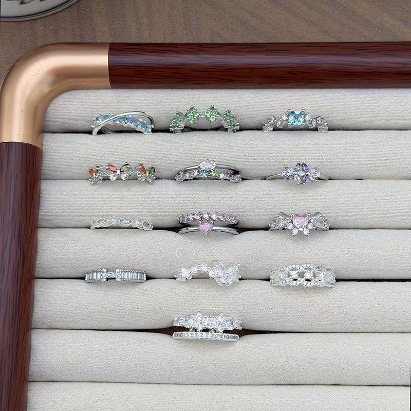 Light Luxury High-End Full Diamond Inlaid Zircon Stacked Wearing Super Flash Super Fairy Row Diamond Opening Ring Niche Design Exquisite Ring