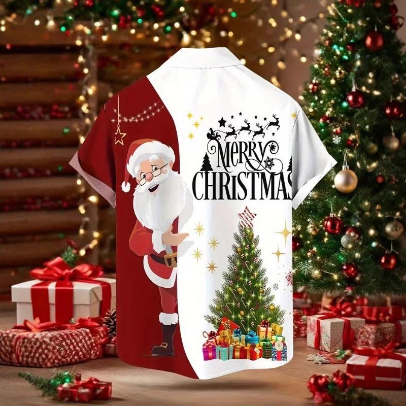 Autumn and Winter Men's Short Sleeved Shirt New Year's Christmas Pattern Digital Printed Shirt Top Men's Casual Shirt