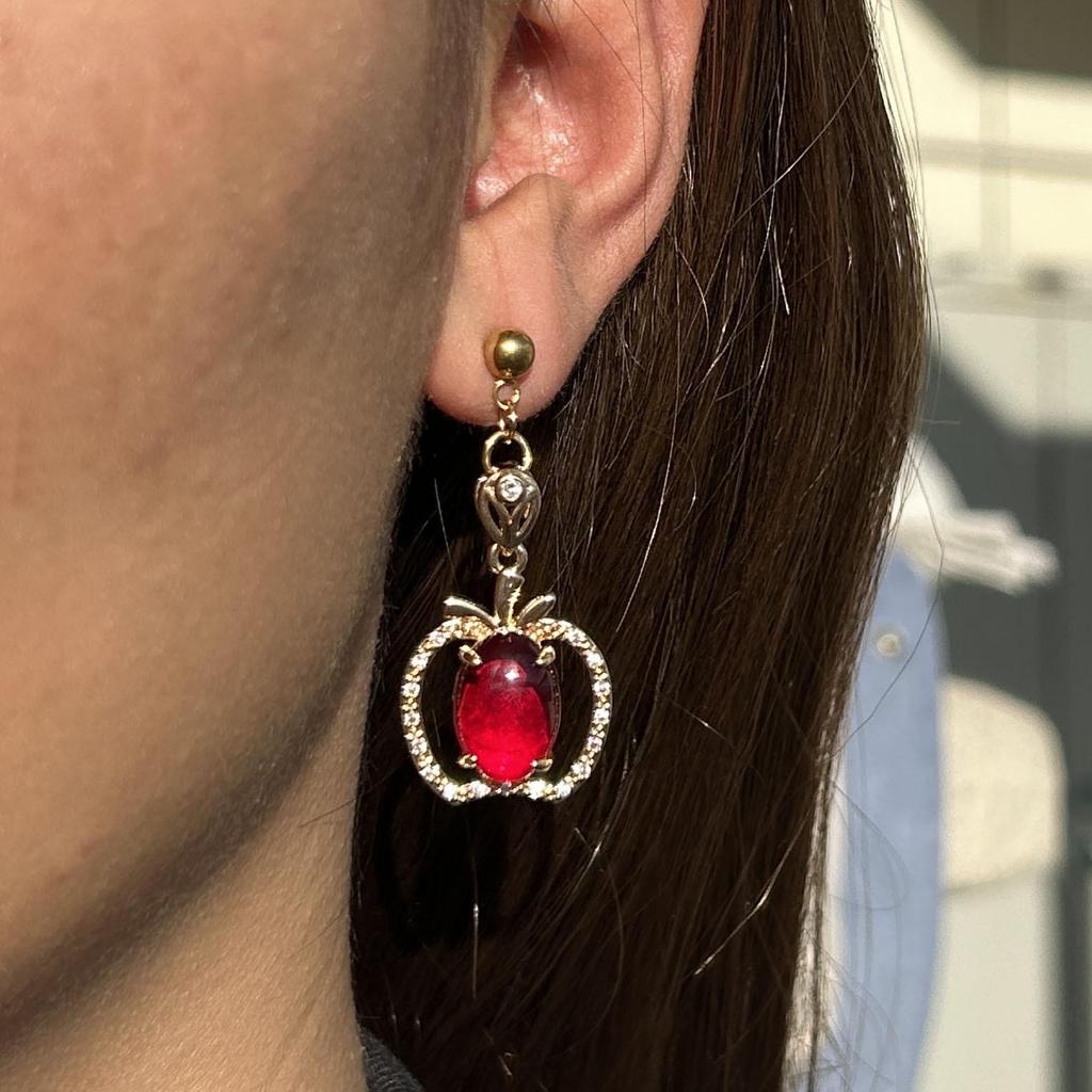 Elegant Red Apple Zircon Pendant Earrings - European and American Style, Stainless Steel