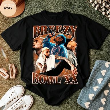 Vintage Breezy Chris Brown Bowl Xx 2026 Collage Portrait Graphic Pure Cotton Oversized Hip Hop T Shirt