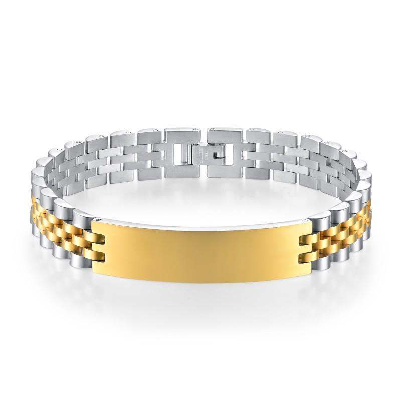 Stainless Steel Engraved Bracelet Men Adjustable 12mm Solid Geometric Curb Link Chain Jewelry