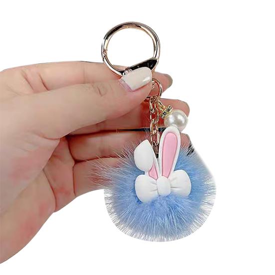 Keychain Rabbit Ear Soft Plush Ball Charm Key Chain Car Keys Bags Backpacks Kids Travel Accessories Stress Relief Gift