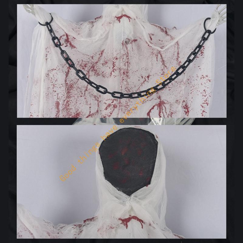 55KF Sound Activated Skeleton Hanging Decoration Voice-Activated Skeleton With Light up Eye Sound Effect For Inside Outdoor