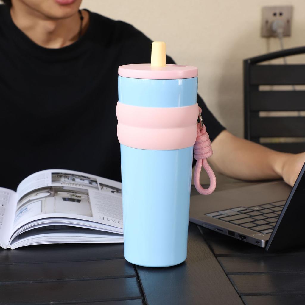 Portable Straw Cup Bingba Cup 316 Stainless Steel Thermos Cup Large Capacity Car Cup Aurora