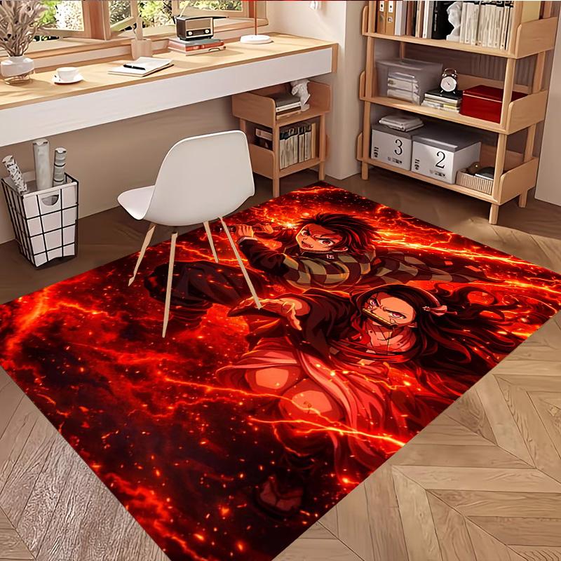 Demon Slayer Print Rug, Washable Floor Carpet, For Entryway Dorm Laundry Room Office Study, Home Decor Birthday Christmas Gift