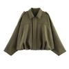 Chaqueta Bomber de Solapa de Moda de Versión Holgada con Efecto Textura de Ante para Mujer