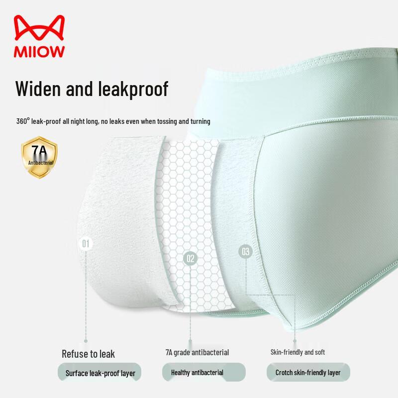 MaoRen 3-Pack Women's Ice Silk Anti-Leak Period Underwear