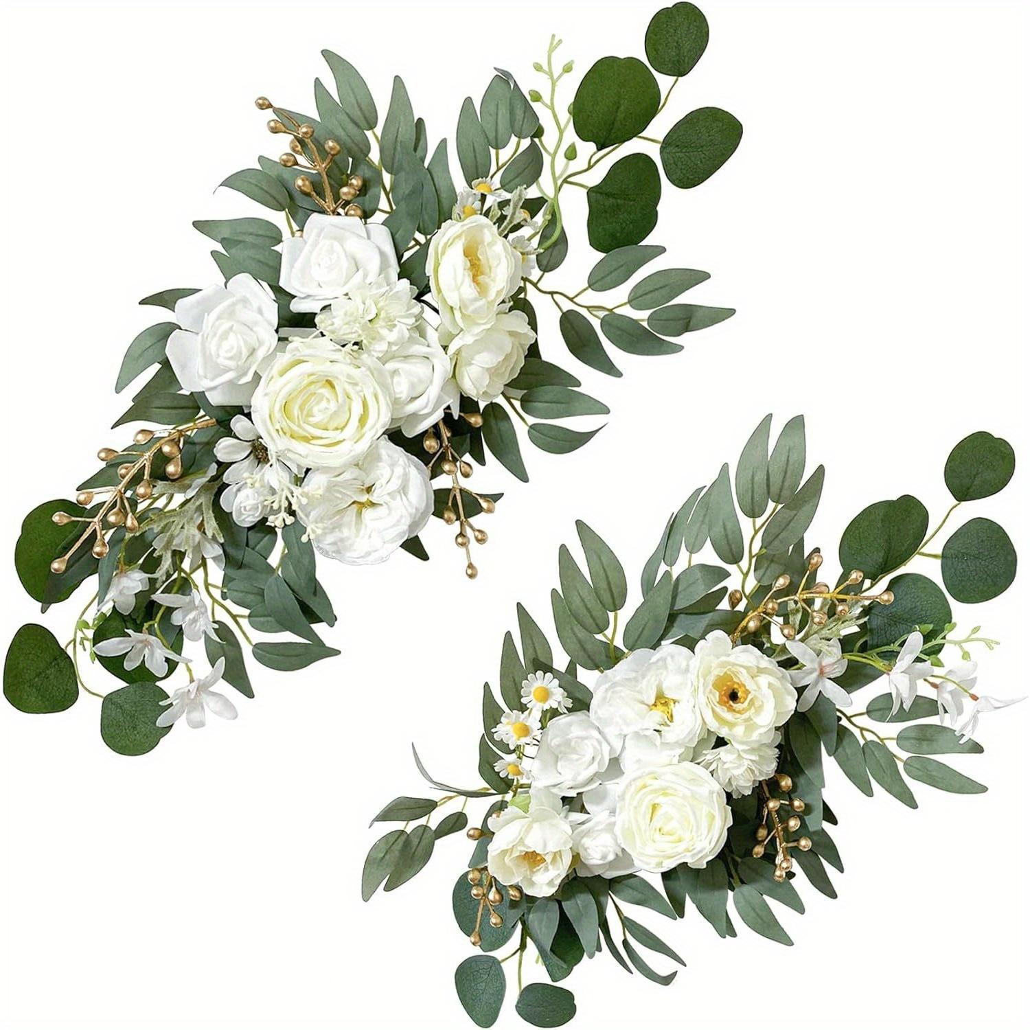Two-piece Set of White and Pink Rose Greenery Arch Welcome Flower Arrangement for Outdoor Ceremony Decoration
