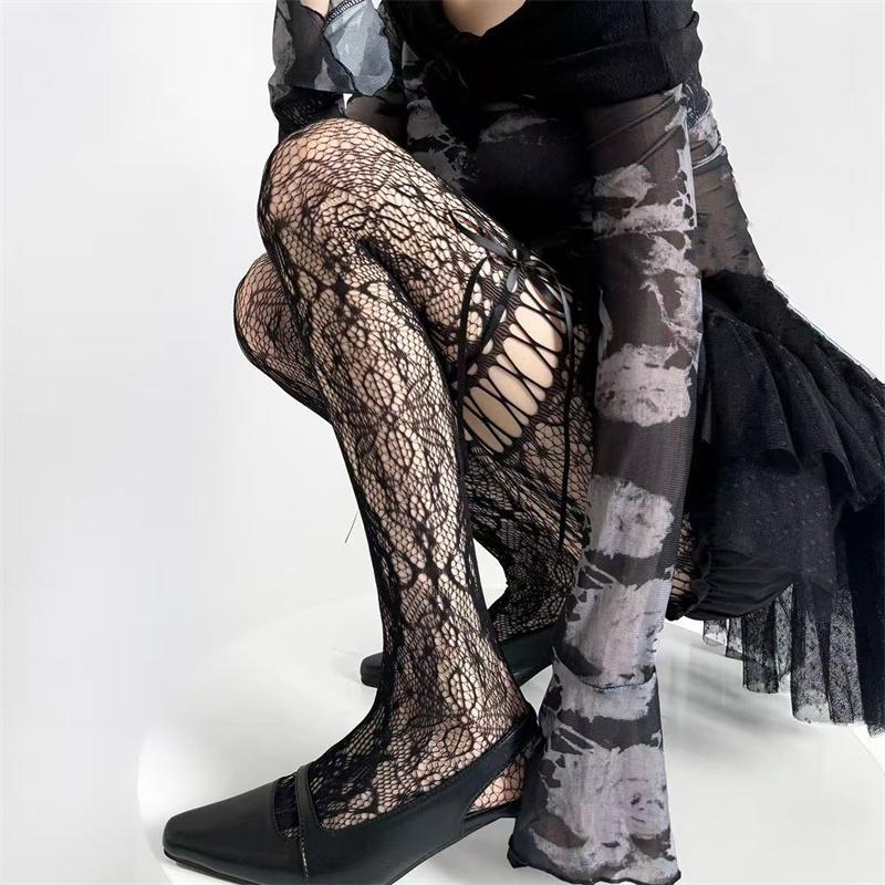 New Design Bow Tie Strap Lace Tights Women Sexy See Through Mesh Sheer Fishnet Stockings Jk Uniform Bottoming Pantyhose